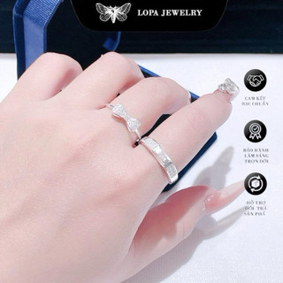 [Hộp Xinh]Nhẫn Đôi Bạc LoPa SK040,nhẫn nam nữ nơ đính đá lấp lánh tinh tế,Bạc LoPa