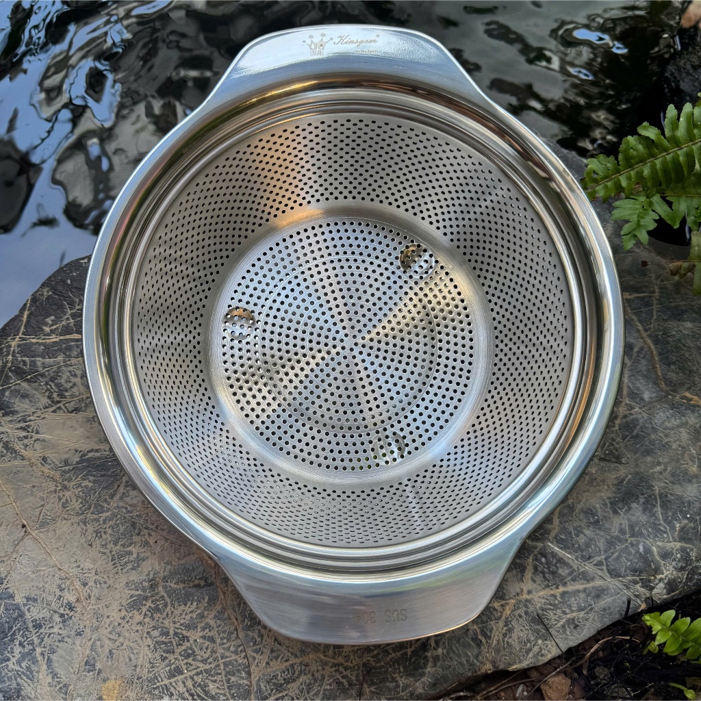 Rổ Chậu KINSGEM by Chockmen Inox Cao Cấp Dày Dặn Rổ Rửa Rau Rửa Hoa Củ Quả Có Tay Cầm Lỗ Thoát Nước