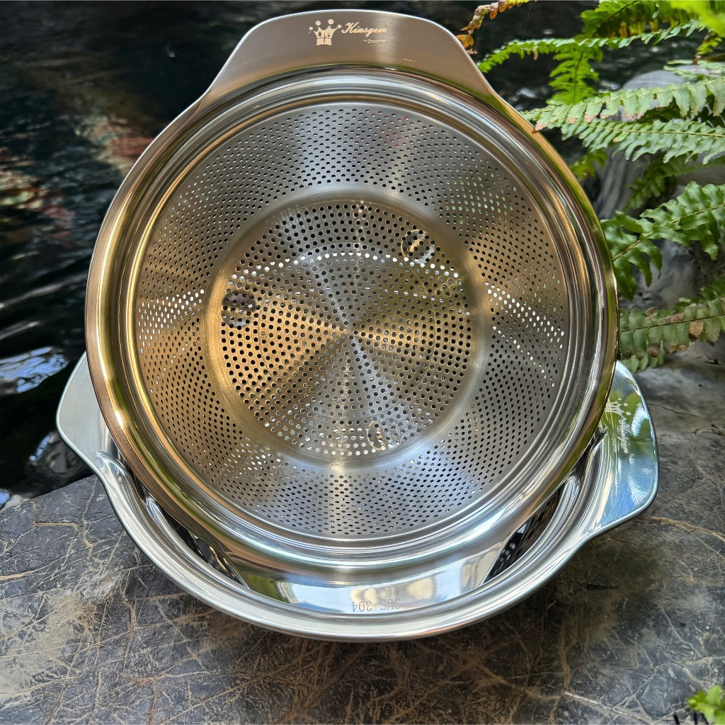Rổ Chậu KINSGEM by Chockmen Inox Cao Cấp Dày Dặn Rổ Rửa Rau Rửa Hoa Củ Quả Có Tay Cầm Lỗ Thoát Nước