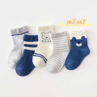 Set 5 Đôi Vớ Cotton Tất Sơ Sinh Cho Cả Bé Trai Và Bé Gái Nhiều Họa Tiết Từ 0-3 tuổi ss11 ss7