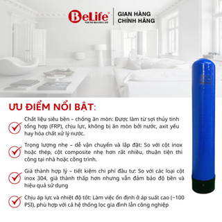 Vỏ cột lọc nước Composite 1252 Euolux xử lý nước máy & nước giếng khoan (Tặng kèm trõ cột)