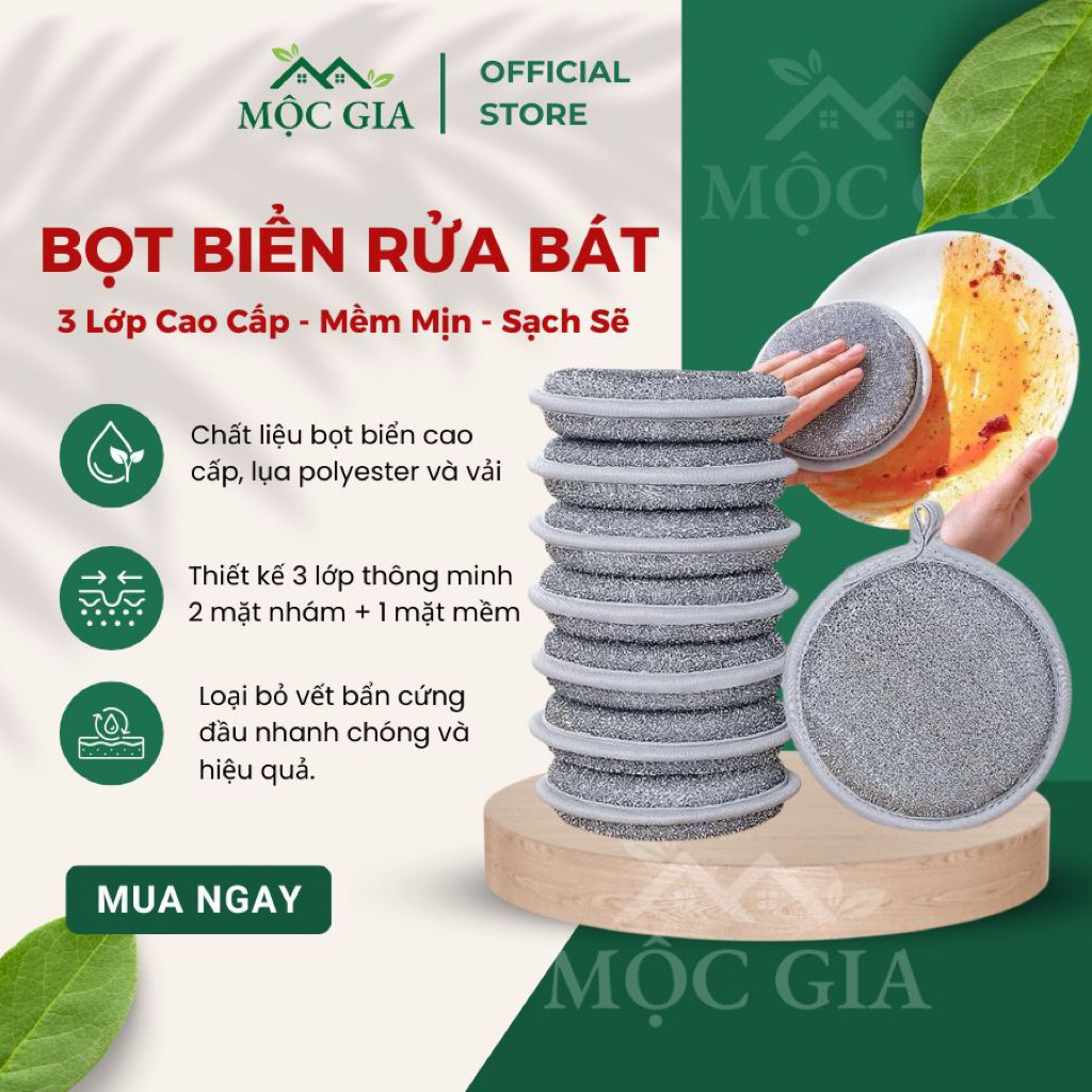 Miếng Rửa Chén Bát 3 Lớp Bọt Biển - Miếng Cọ Xoong Nồi Giẻ Rửa Bát Đĩa Đa Năng Siêu Tạo Bọt