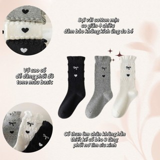 Set 5 Đôi Tất Cổ Cao Viền Bèo 3 Tầng Họa Tiết Nơ Tim Siêu Yêu Cho Bé Gái te116