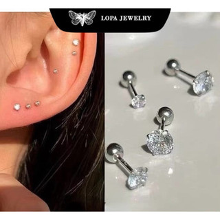 Khuyên tai bạc ta LoPa dáng nụ đá chốt ren cá tính nam nữ đều đeo được