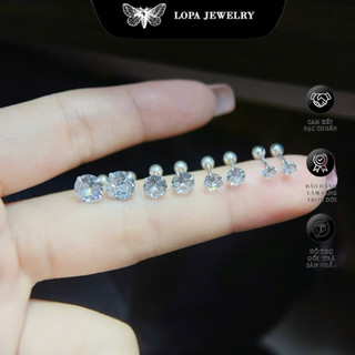 Khuyên tai bạc ta LoPa dáng nụ đá chốt ren cá tính nam nữ đều đeo được