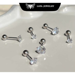 Khuyên tai bạc ta LoPa dáng nụ đá chốt ren cá tính nam nữ đều đeo được