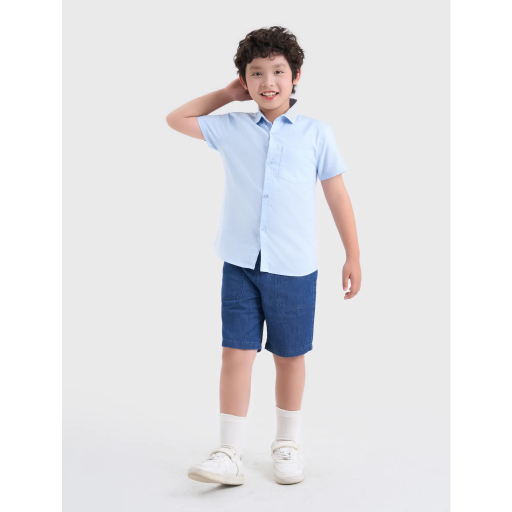 Áo sơ mi bé trai CANIFA cổ đức cộc tay 2TH25A001
