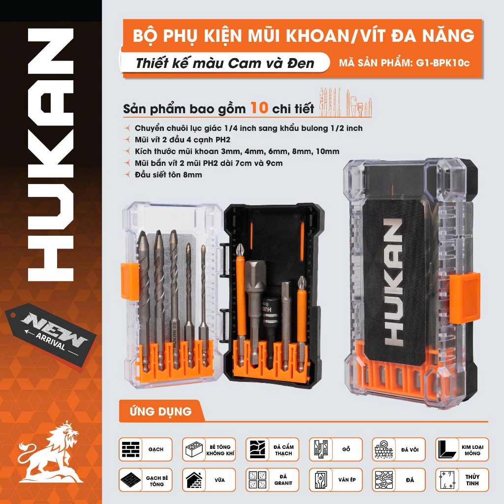 Bộ Phụ Kiện Mũi Khoan/Vít HUKAN Đa Năng - G1-BPK10C,15C,43C_ Hàng Chính Hãng