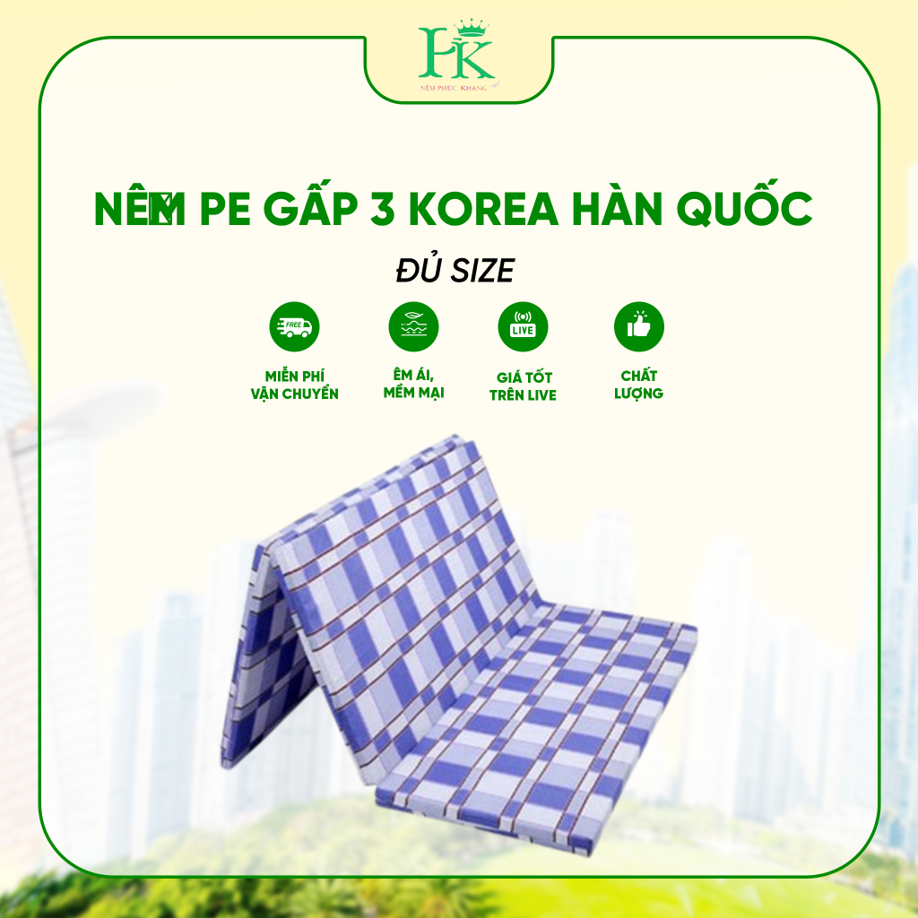 Nệm PE gấp 3 KOREA hàn quốc 80cm.1m. 1m2.1m4.1m6 và 1m8x2m