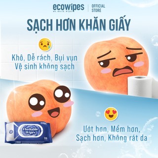 Túi 10 gói khăn ướt đi toilet có thể xả trong bồn cầu Flushable EcoWipes gói 20 tờ hương tự nhiên