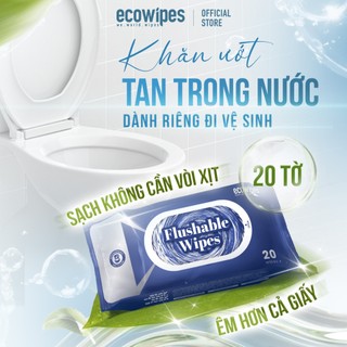 Túi 10 gói khăn ướt đi toilet có thể xả trong bồn cầu Flushable EcoWipes gói 20 tờ hương tự nhiên