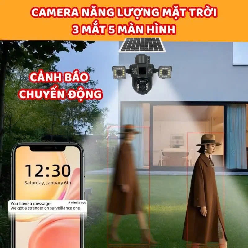 Camera 3 Mắt Năng Lượng Mặt Trời 4G Ngoài Trời – Zoom 10X Siêu Nét 12MP, Xoay 360, Đàm Thoại 2 Chiều, Chống Nước IP66