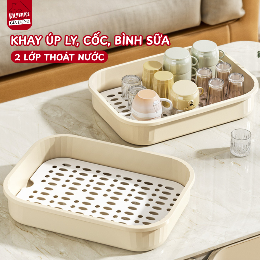 Khay Úp Cốc Nâng Cấp 2 Lớp Thoát Nước, Khay Úp Bình Sữa Cao Cấp Chịu Nhiệt
