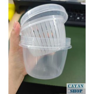 Hộp Đựng Hành Tỏi Bảo Quản Tủ Lạnh Ngăn Mùi 2 Lớp Có Khay Ráo Nước, Hộp Tròn 2 Lớp Bảo Quản Hành Tỏi