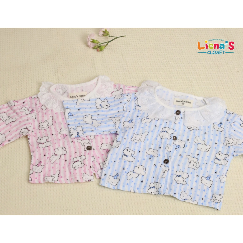 Set Bộ Dài Tay Thu Đông Liena’S Closet Cho Bé Họa Tiết Đáng Yêu Cổ Tròn Phối Ren Điệu Đà Thời Trang
