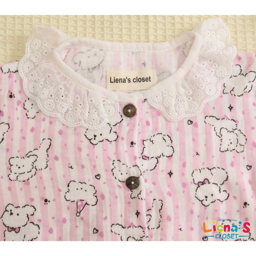 Set Bộ Dài Tay Thu Đông Liena’S Closet Cho Bé Họa Tiết Đáng Yêu Cổ Tròn Phối Ren Điệu Đà Thời Trang