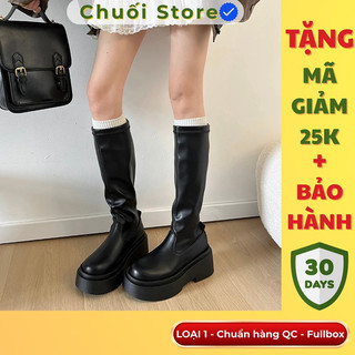 Giày boot nữ da PU tổng hợp dệt vải đế cao su cá tính ôm chân vừa vặn mềm mại dễ đi