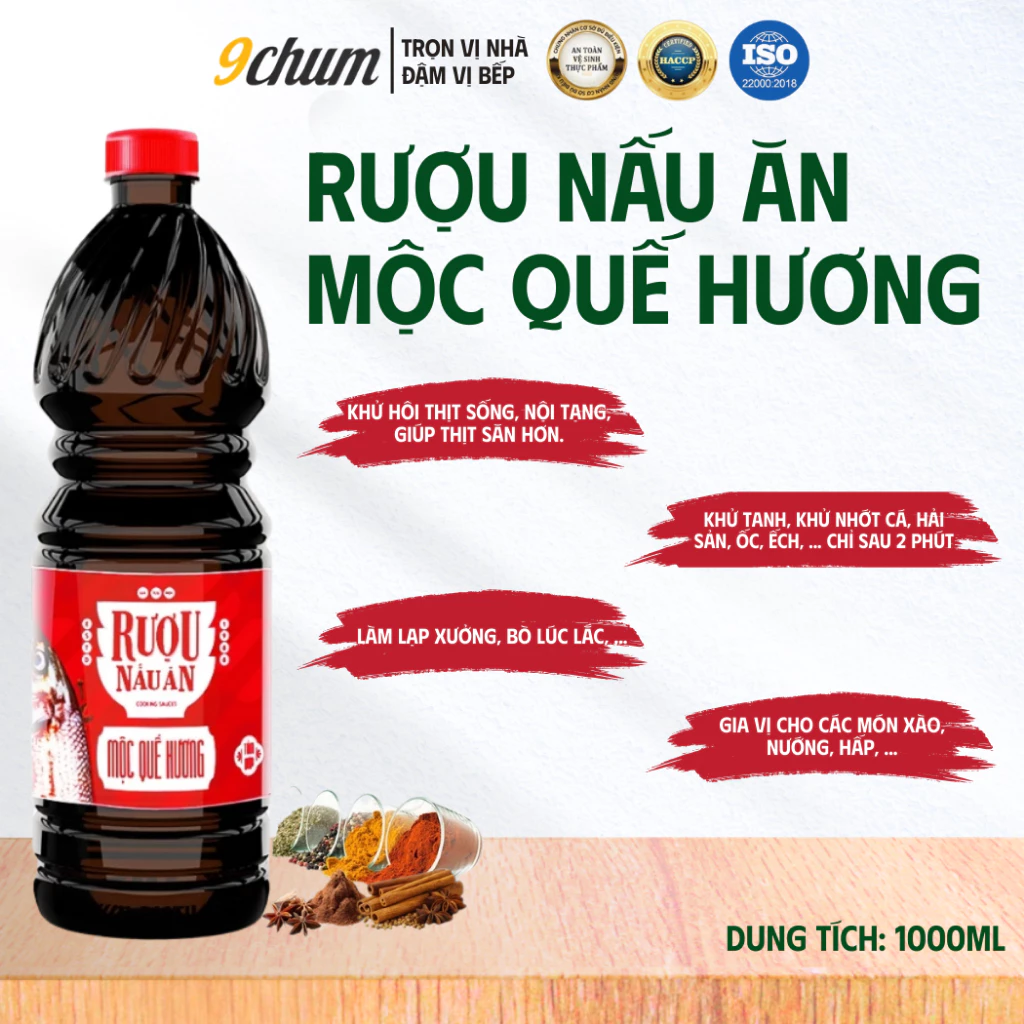 Rượu nấu ăn Mộc Quế Hương 9chum - Khử tanh, khử nhớt, khử hôi thực phẩm sống, gia vị nấu cho món ăn