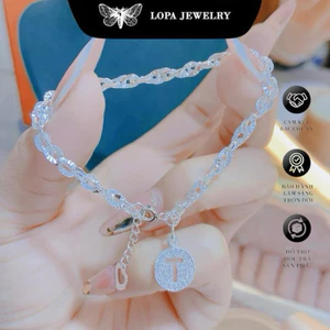 Lắc tay Bạc LoPa SK168,dáng xích phay mix chữ cái đính đá lấp lánh cho nữ,Bạc LoPa