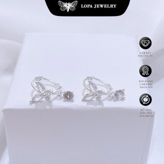 Khuyên tai Bạc ,SK779, dáng khuyên cánh tiên bấm giọt nước, xinh xắn, cá tính,Bạc Lopa(1 đôi)