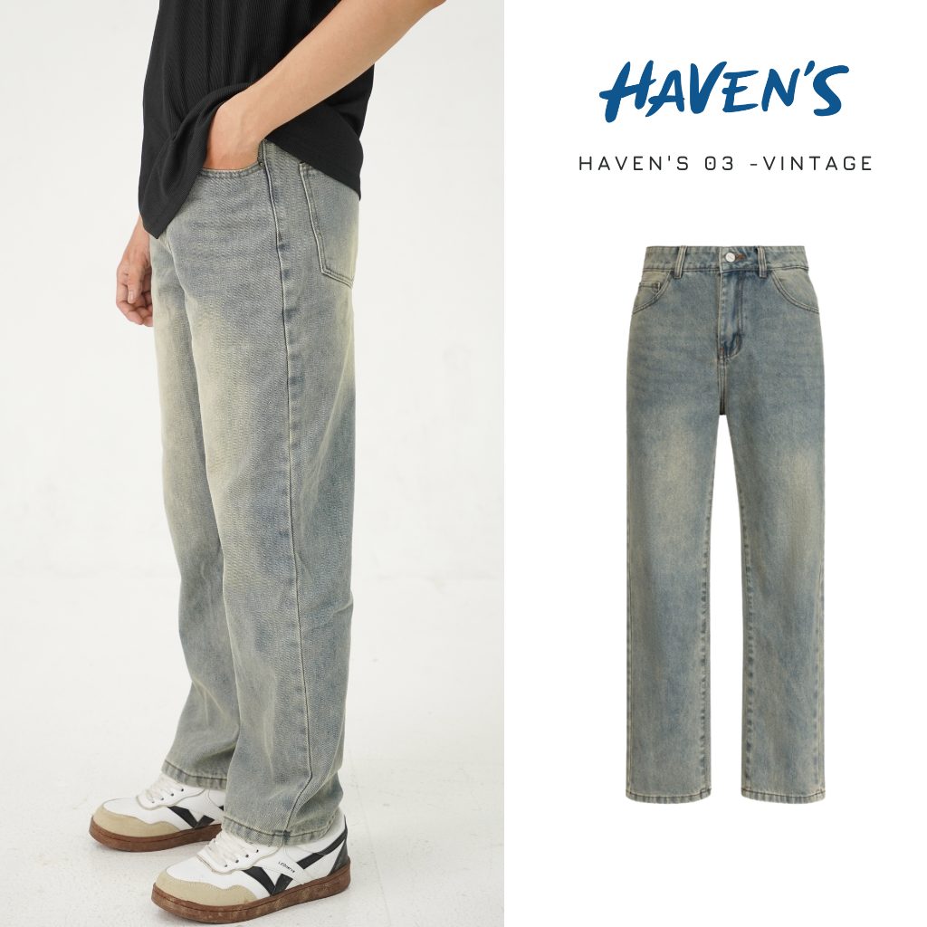 Quần Jeans HAVEN'S wash màu vintage dáng suông ống đứng form regular fit bản thường - havenstyle