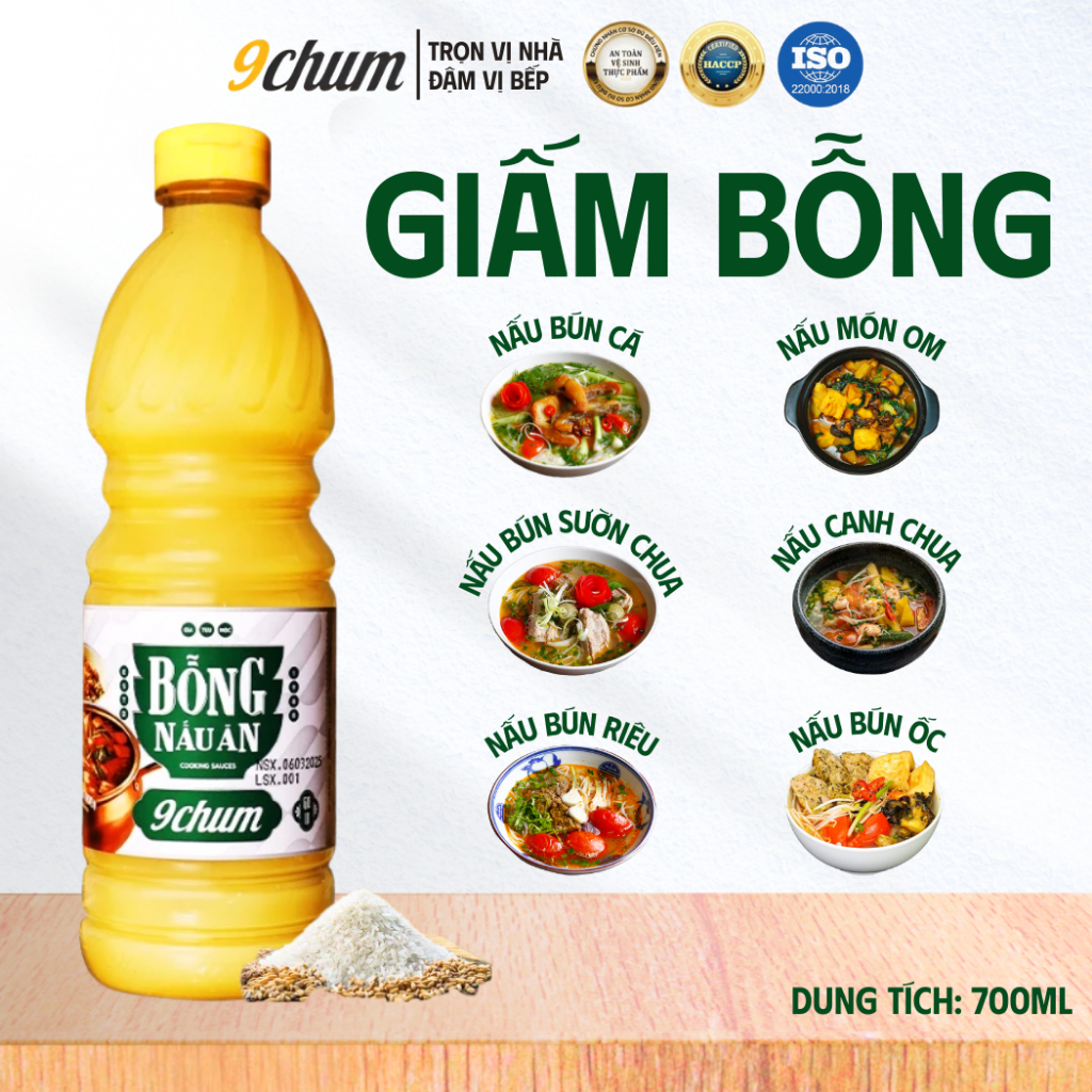 Giấm bỗng nấu ăn 9chum - Gia vị truyền thống - Đặc sản miền Bắc - Không chất bảo quản, an toàn thực phẩm, dung tích 700m