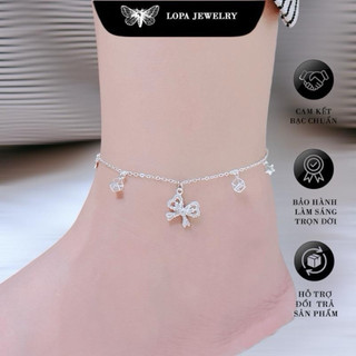 [Hộp Xinh]Lắc Chân Bạc LoPa SK333,Dáng Nơ Đính Đá Gết mix hộp vuông,Bạc LoPa