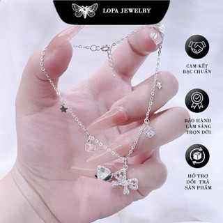[Hộp Xinh]Lắc Chân Bạc LoPa SK333,Dáng Nơ Đính Đá Gết mix hộp vuông,Bạc LoPa