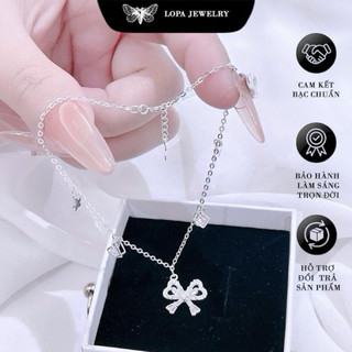 [Hộp Xinh]Lắc Chân Bạc LoPa SK333,Dáng Nơ Đính Đá Gết mix hộp vuông,Bạc LoPa