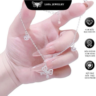 [Hộp Xinh]Lắc Chân Bạc LoPa SK333,Dáng Nơ Đính Đá Gết mix hộp vuông,Bạc LoPa
