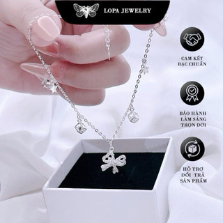 [Hộp Xinh]Lắc Chân Bạc LoPa SK333,Dáng Nơ Đính Đá Gết mix hộp vuông,Bạc LoPa