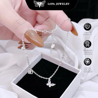 [Hộp Xinh]Lắc Chân Bạc LoPa SK85,dáng cánh tiên đính đá lấp lánh