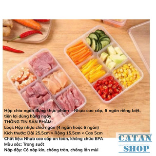 Hộp Thực Phẩm Nhựa 6 Ngăn Nắp Đậy Kín, Chống Tràn, Trong Suốt An Toàn Cho Sức Khỏe, Bền Đẹp