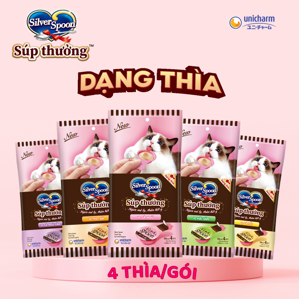 [V] Combo 12 Súp Thưởng Silver Spoon Dạng Thìa Cho Mèo Vị Cá Ngừ/Vị Cá Ngừ Vằn/Vị Thịt Gà/ Hải Sản/Cá Hồi (40g/gói)