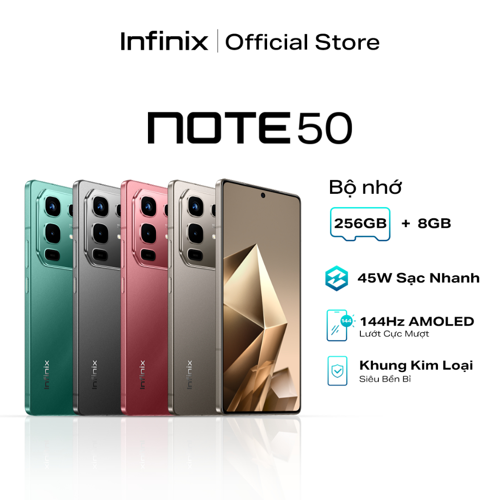 Điện thoại Infinix NOTE 50 (8GB/256GB) | AMOLED 144Hz | Camera AI 50MP | Loa Kép | Sạc 45W | BH 12T