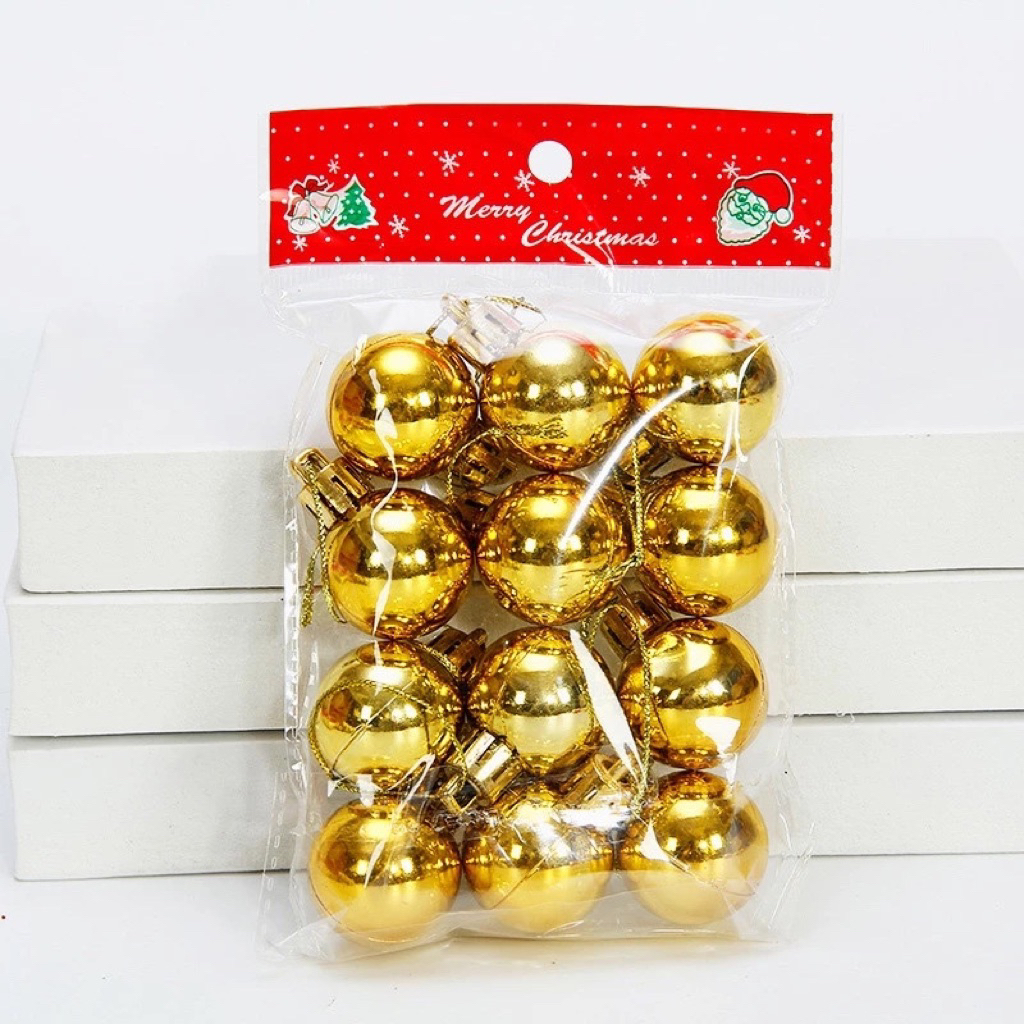 Phụ kiện trang trí cây thông Noel- Quả châu vàng/bạc/đỏ, trái thông, thiệp giáng sinh, bông tuyết. Combo trang trí noel
