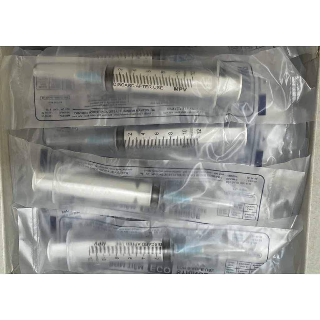 Hộp 100 cây Bơm tiêm 10cc đầu xoắn MPV, Bơm tiêm 10ml đầu xoắn MPV. Có bán lẻ
