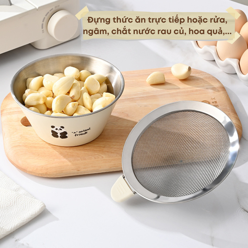 Bát Đựng Trái Cây Inox 304 + Rây Lọc Tay Cầm Silicon – Dung Tích 650ml – Màu Kem Hàn Quốc KOOBEE | 323