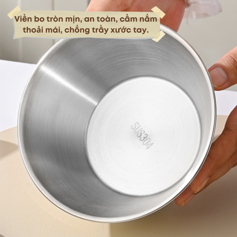 Bát Đựng Trái Cây Inox 304 + Rây Lọc Tay Cầm Silicon – Dung Tích 650ml – Màu Kem Hàn Quốc KOOBEE | 323