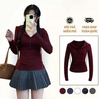 Áo thun dài tay chất tăm cotton ôm body có mũ thời trang Hàn Quốc 247store A.thundaitay432
