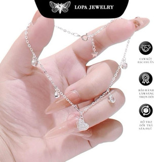 [Hộp Xinh]Lắc Chân Bạc LoPa SK56,dáng lắc chân tim ổ đá nhỏ xinh,Bạc LoPa