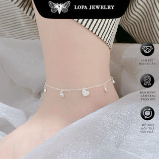 [Hộp Xinh]Lắc Chân Bạc LoPa SK56,dáng lắc chân tim ổ đá nhỏ xinh,Bạc LoPa