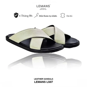 Dép quai chéo nam LEMANS da bò - LS07.1 màu Be, đế cao su có mùi thơm, BH 06 tháng