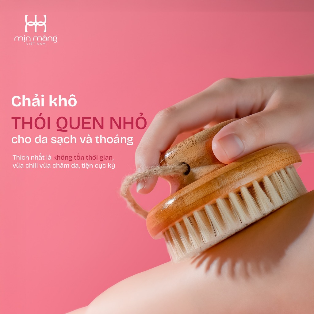 Bàn Chải Khô Mặt Và Body Giúp Tẩy Da Chết, Chà Tắm Khô, Massage Từ Lông Tự Nhiên Đã Tiệt Trùng