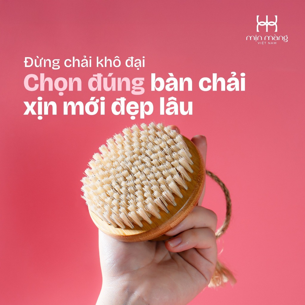 Bàn Chải Khô Mặt Và Body Giúp Tẩy Da Chết, Chà Tắm Khô, Massage Từ Lông Tự Nhiên Đã Tiệt Trùng