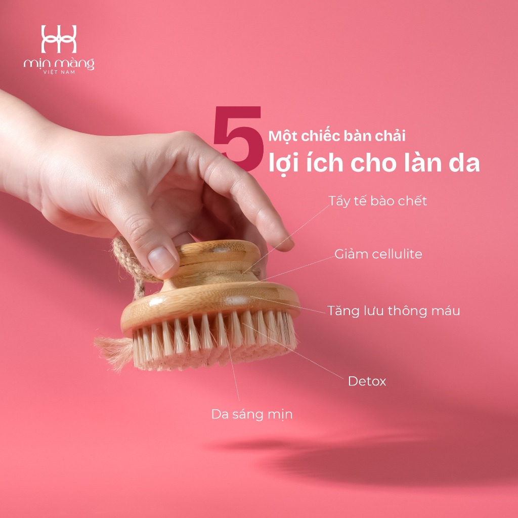 Bàn Chải Khô Mặt Và Body Giúp Tẩy Da Chết, Chà Tắm Khô, Massage Từ Lông Tự Nhiên Đã Tiệt Trùng