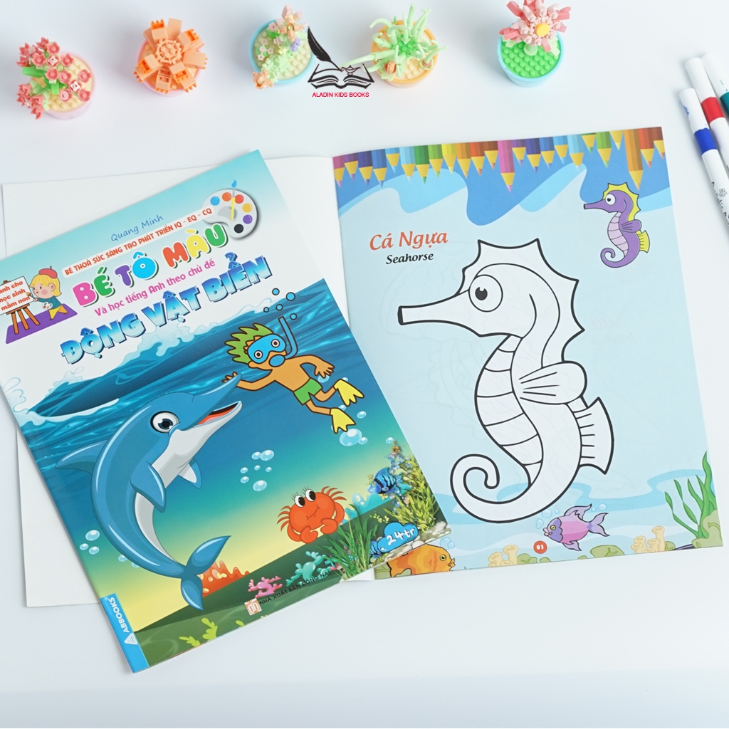 Sách- Bộ 4 Quyển Bé Tô Màu Và Học Tiếng Anh Theo Chủ Đề Động Vật (Biển, Hoang Dã, Nuôi, Côn Trùng)