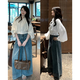 Áo Sơ Mi Dáng Croptop Tay Bồng Chun Dưới Cá Tính ChangStore - A31