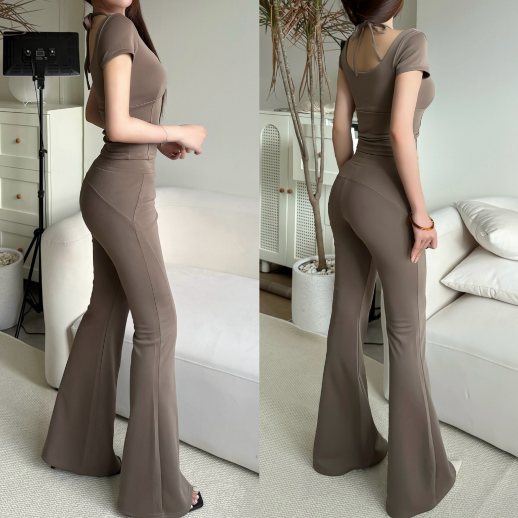 Quần dài ống loe dài phối gân tôn dáng FFCLUB