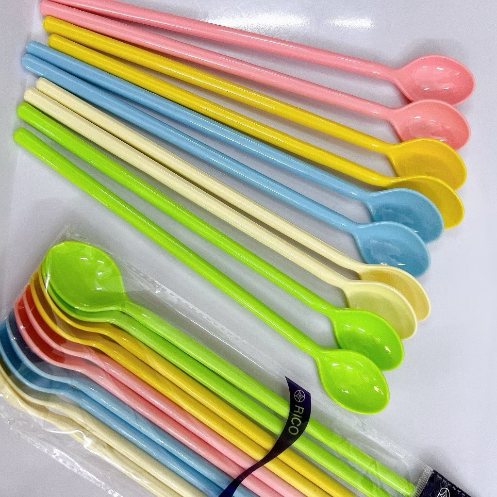 Sét 10 Muỗng Nhựa ĐEN FACO  Dài 20cm - COMBO 10 cái Muỗng Dài 20cm Nhựa Đen dùng khuấy sinh tố, cafe, trà sữa